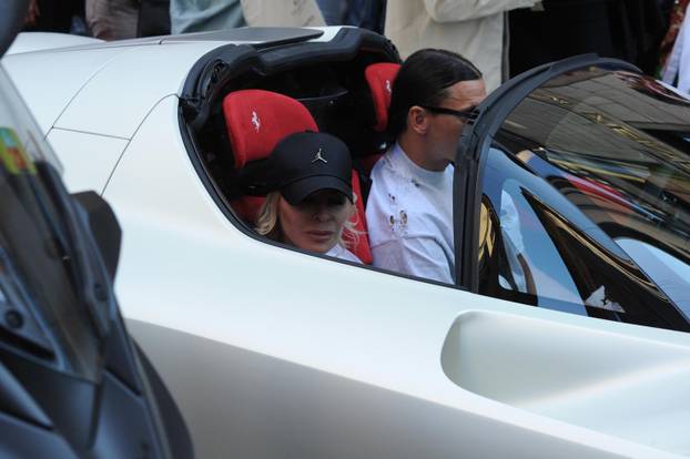Milan, Zlatan Ibrahimovic with his wife Helena and their white Ferrari