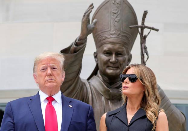 U.S. President Donald Trump visits Saint John Paul II National Shrine in Washington