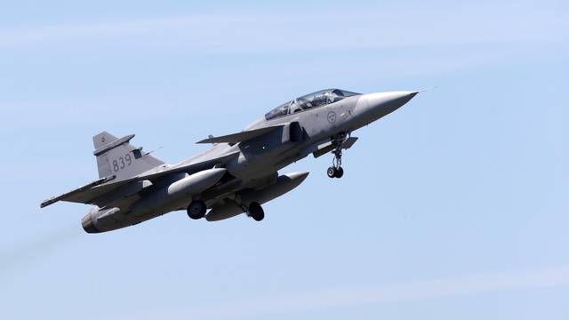 FILE PHOTO: Sweden's Air Force Saab JAS 39 Gripen fighter takes off during the AFX 18 exercise in Amari military air base