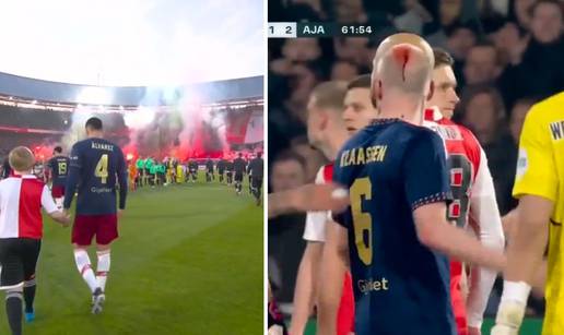 VIDEO Igrača Ajaxa pogodili u glavu, sudac prekinuo derbi