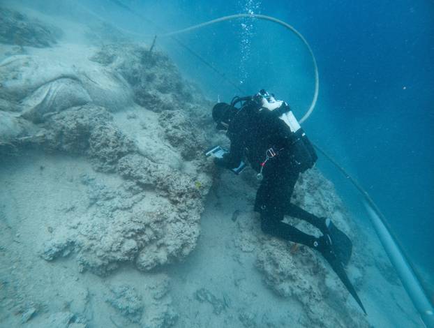 An underwater archaeologist works at a Byzantine shipwreck near Polace on the island of Mljet
