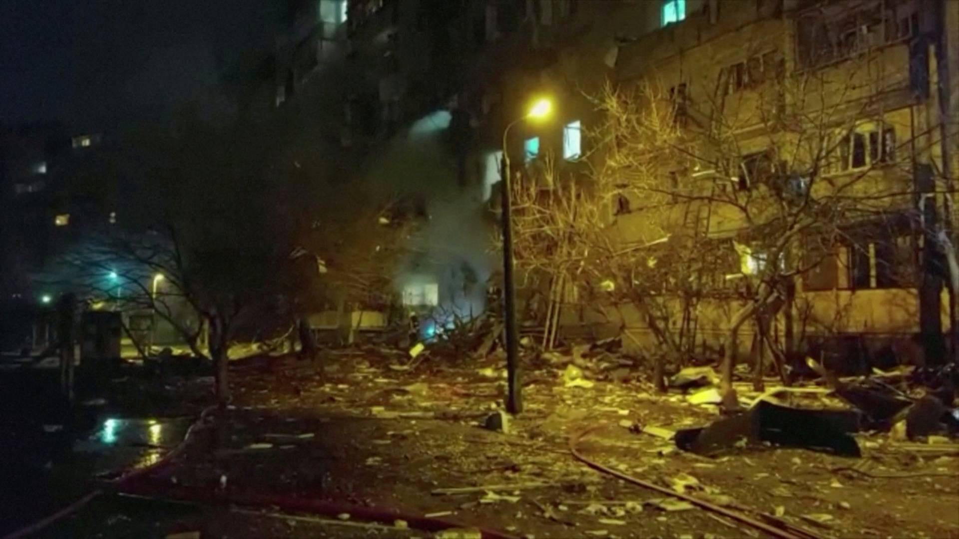 Damaged residential building, after Russia launched a massive military operation against Ukraine, in Kyiv