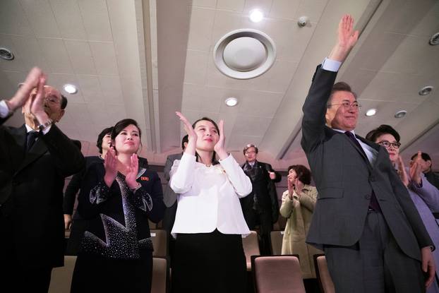 South Korean President Moon Jae-in and Kim Yo Jong, the sister of North Korea