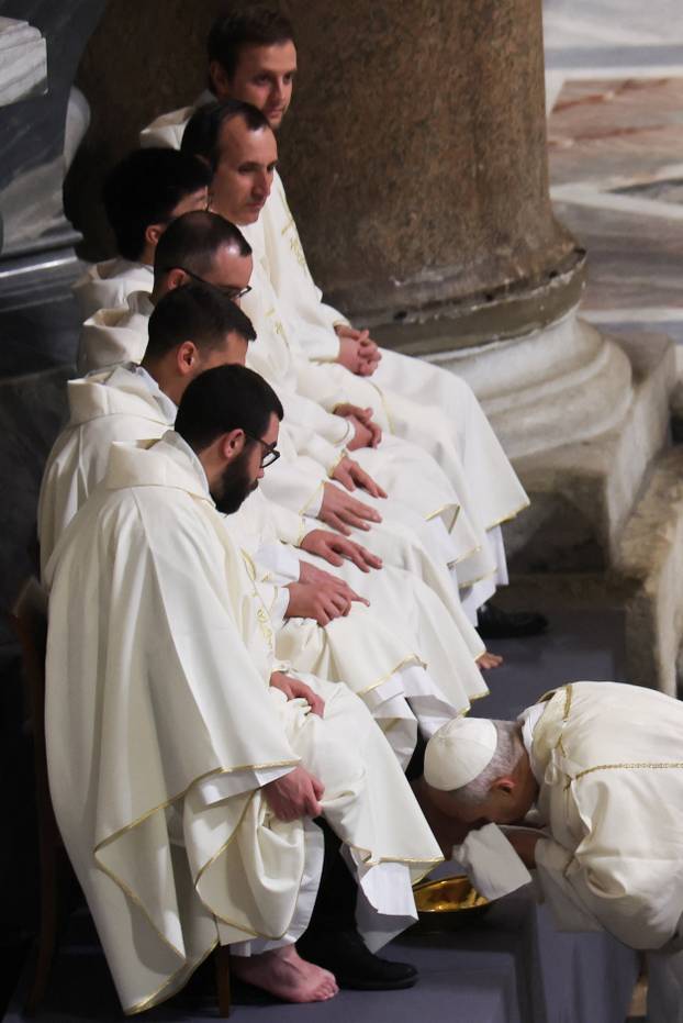 Pope Leo XIV leads the Holy Thursday Mass at the Basilica di San Giovanni in Laterano (Basilica of St. John Lateran) in Rome
