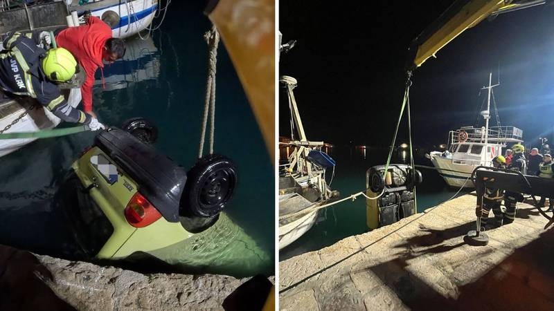 FOTO Twingo završio u moru na Krku, vatrogasci ga 'upecali'