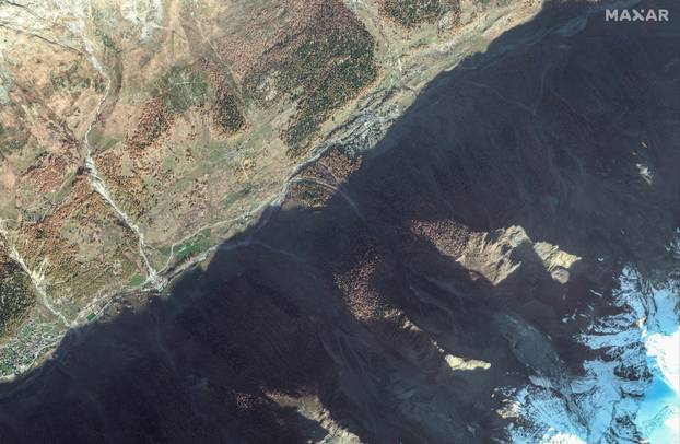 A satellite image shows Blatten village