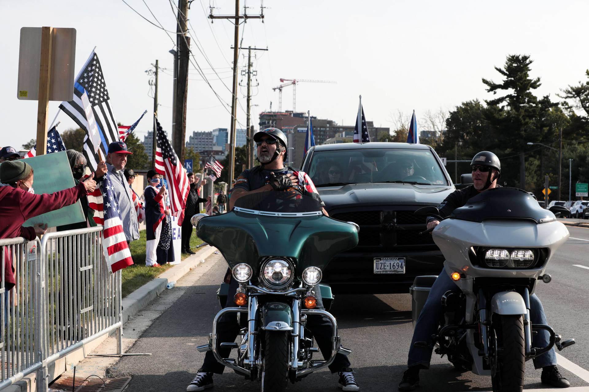 Supporters rally for U.S. President Donald Trump outside of the Walter Reed National Military Medical Center