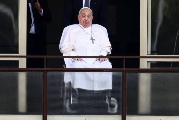 Pope Francis' first public appearance in five weeks on the day of his discharge from Gemelli Hospital, in Rome