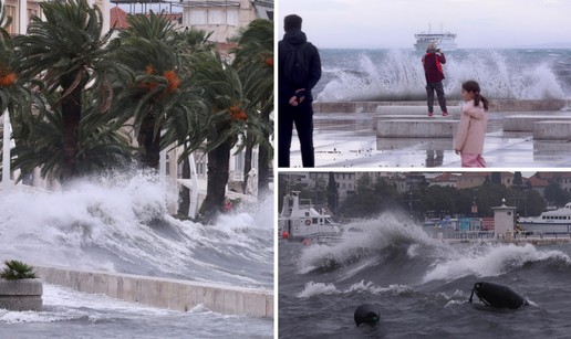 FOTO Nevrijeme hara obalom: Olujno jugo šiba splitsku rivu. Veliki valovi poplavili obalu