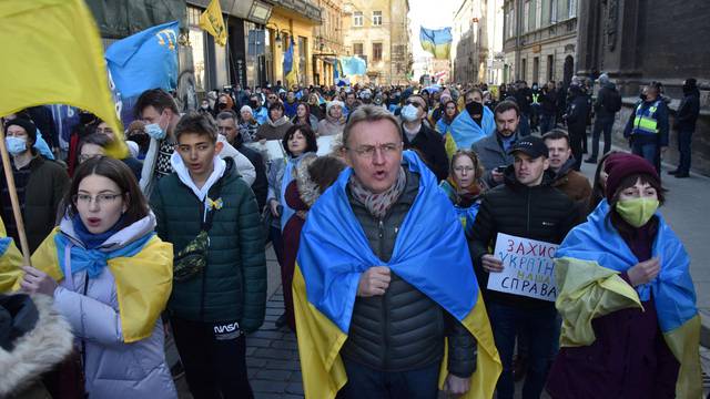 People take part in Unity March in Lviv