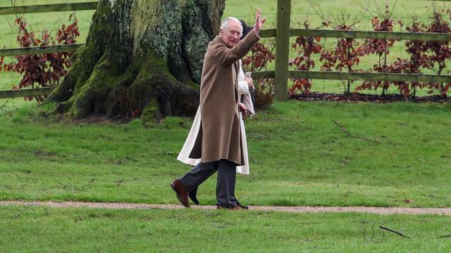 Britain's King Charles attends a church service at St. Mary Magdalene's church