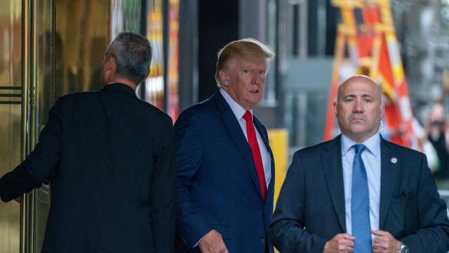 Former U.S. President Donald Trump  departs Trump Tower for a deposition two days after FBI agents raided his Mar-a-Lago Palm Beach home