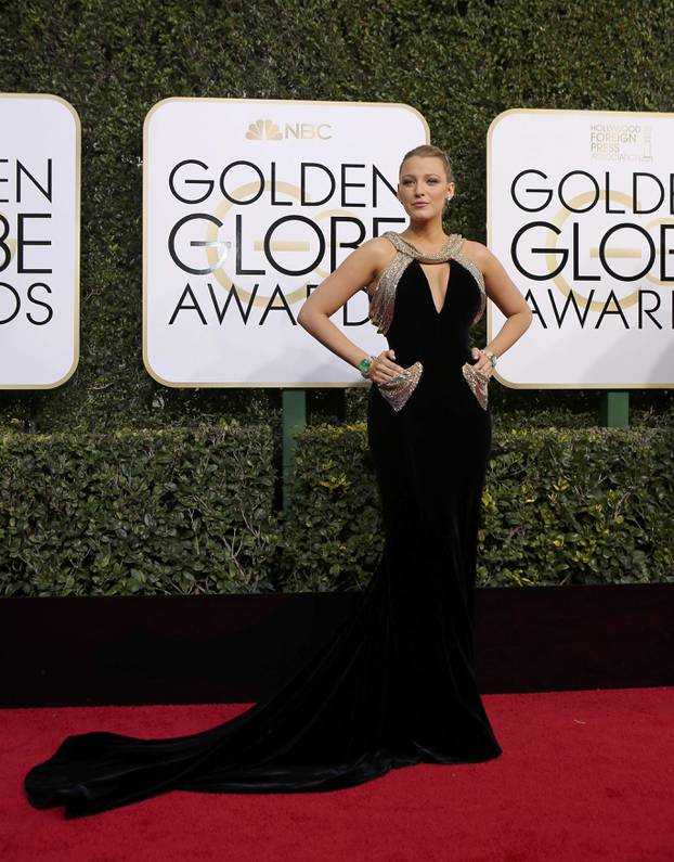 Actress Blake Lively arrives at the 74th Annual Golden Globe Awards in Beverly Hills
