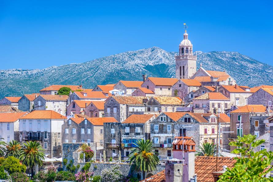 Aerial,View,On,Old,City,Center,Of,Town,Korcula,,Famous