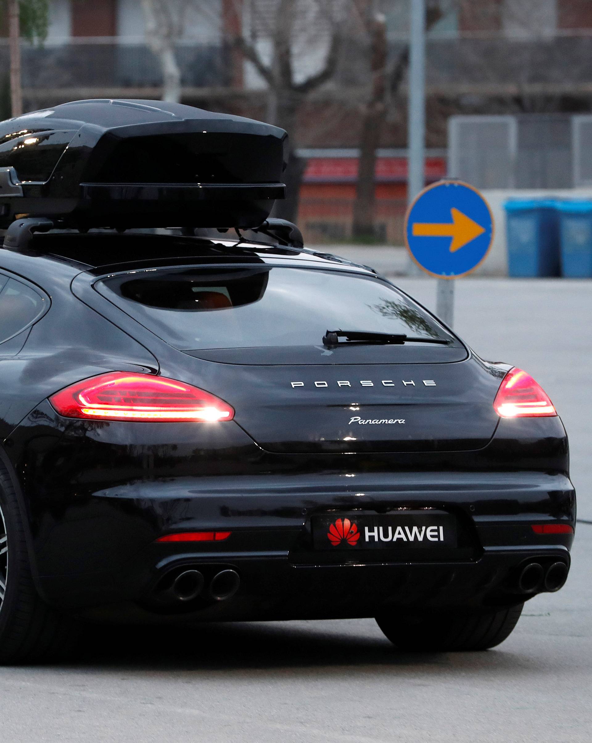 A driverless car controlled by a Huawei Mate 10 Pro mobile is pictured during the Mobile World Congress in Barcelona