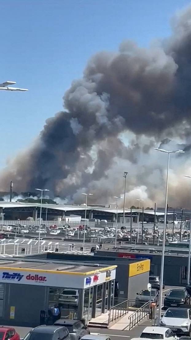 Smoke rises near the Bordeaux-Merignac Airport