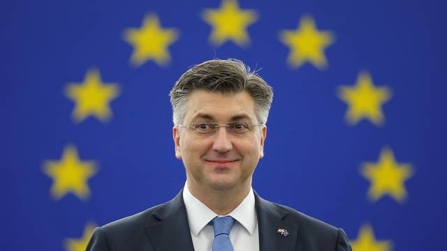 Croatia's Prime Minister Plenkovic arrives to deliver a speech during a debate on the Future of Europe at the European Parliament in Strasbourg