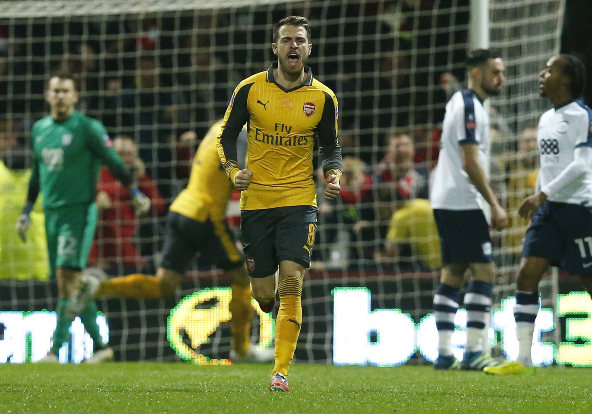 Arsenal's Aaron Ramsey celebrates scoring their first goal