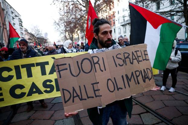 Demonstrators protest the 2026 Winter Olympics in Milan