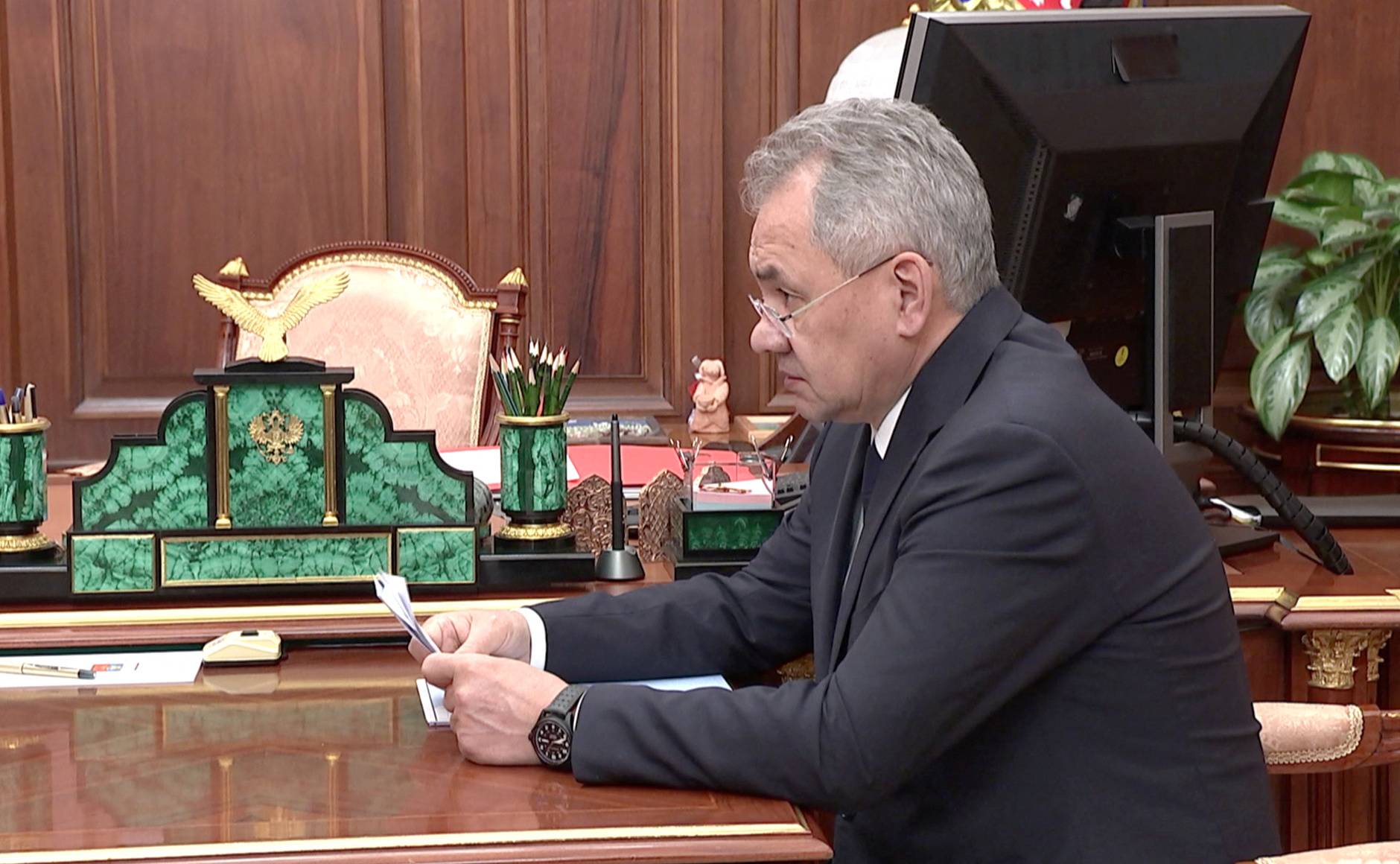 Russia's Defence Minister Shoigu attends a meeting with President Putin in Moscow