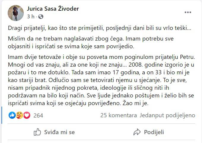 Juricu izrezali iz emisije, sad se ispričava: 'Tetovaže su posveta'