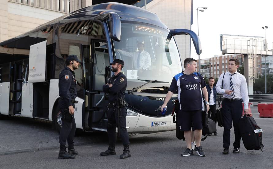 Police around team bus after events in Dortmund, Germany