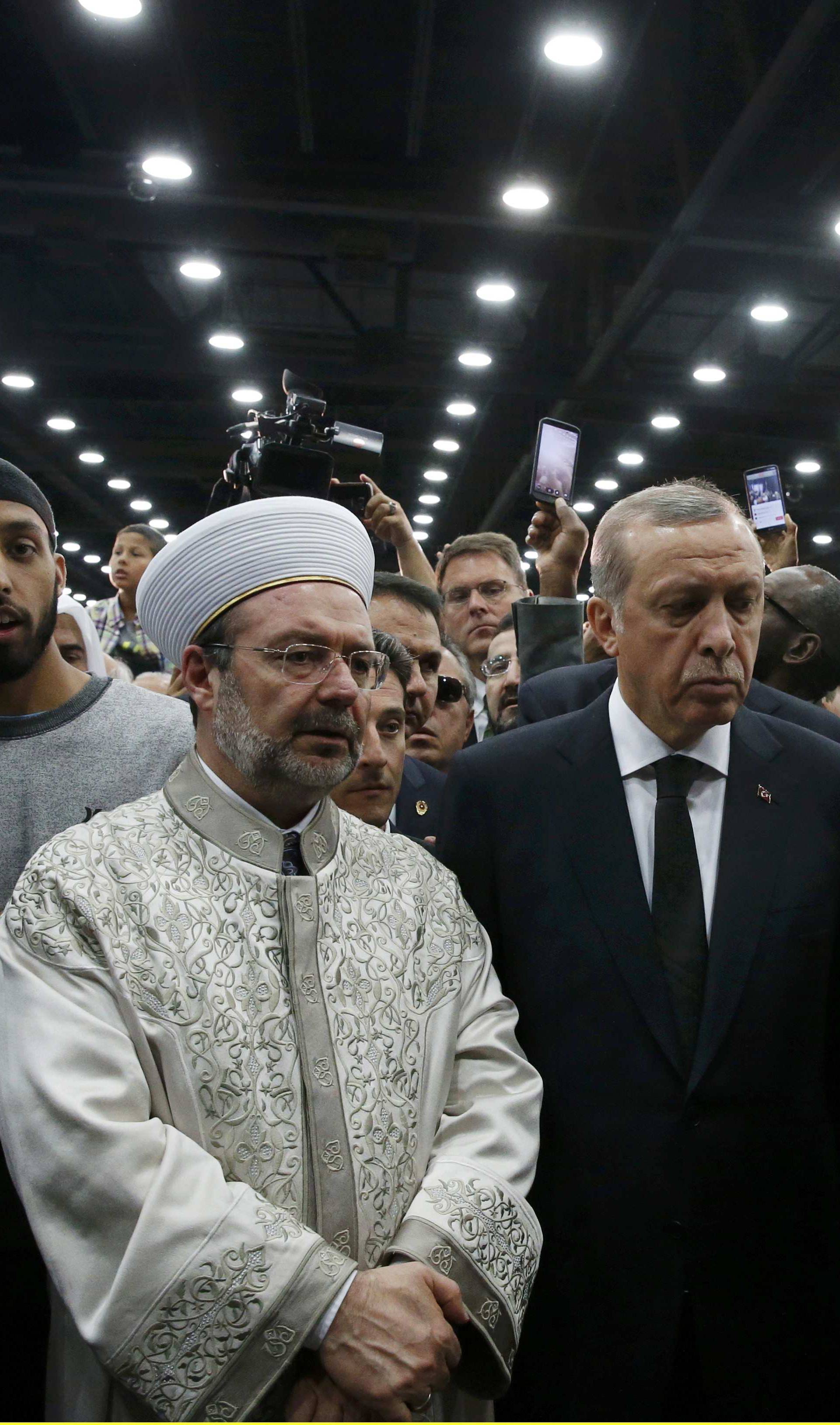 Turkish President Tayyip Erdogan attends the jenazah, an Islamic funeral prayer, for the late boxing champion Muhammad Ali in Louisville