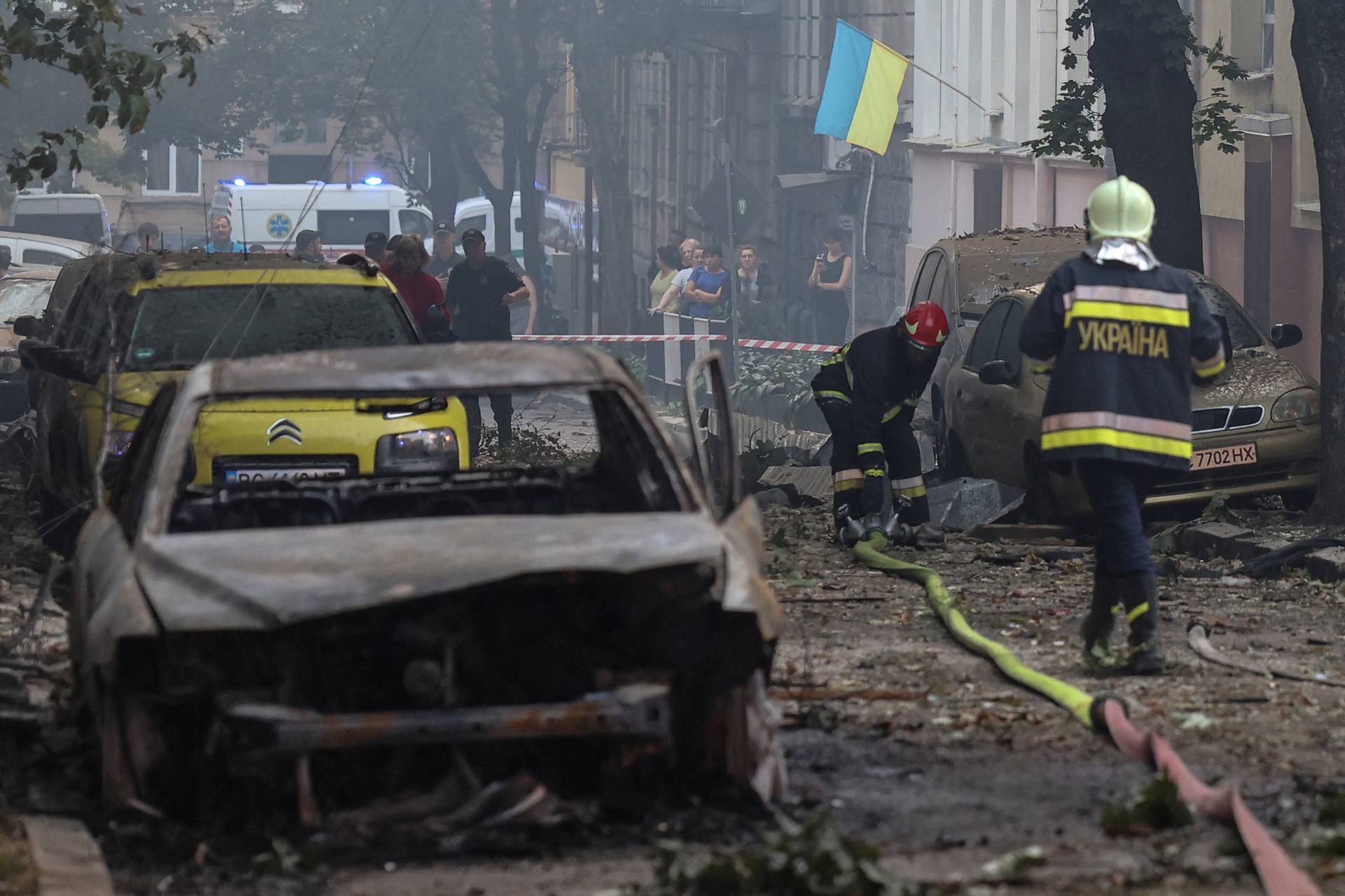 Aftermath of a Russin drone and missile attack in Lviv