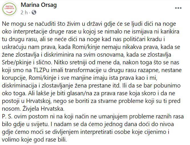 Marina Orsag: 'Nitko se neće dići na noge kad nas političari kradu i kada se zlostavlja Srbe'