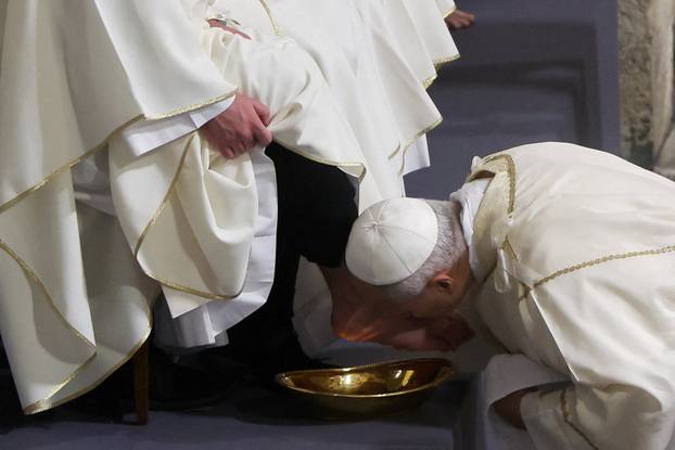 Pope Leo XIV leads the Holy Thursday Mass at the Basilica di San Giovanni in Laterano (Basilica of St. John Lateran) in Rome