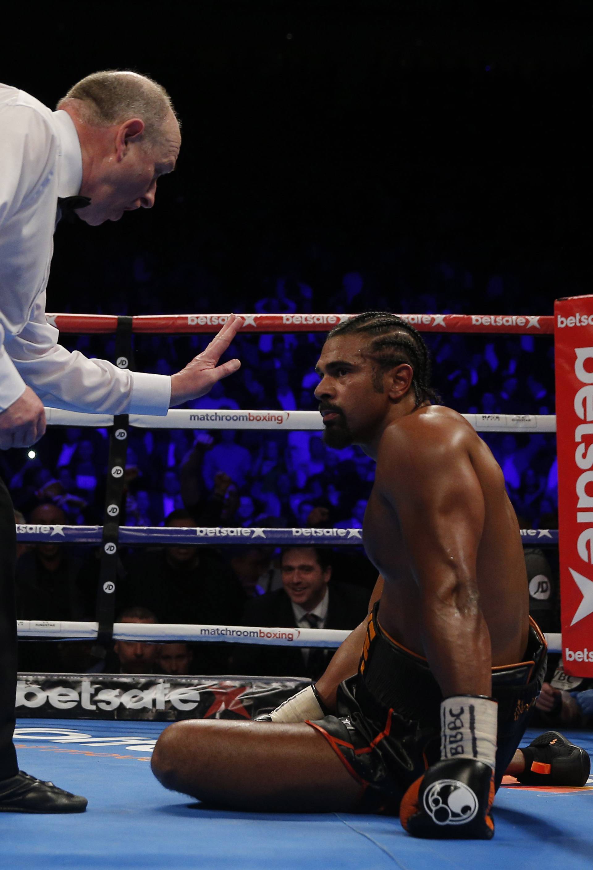 David Haye is given the count by the referee