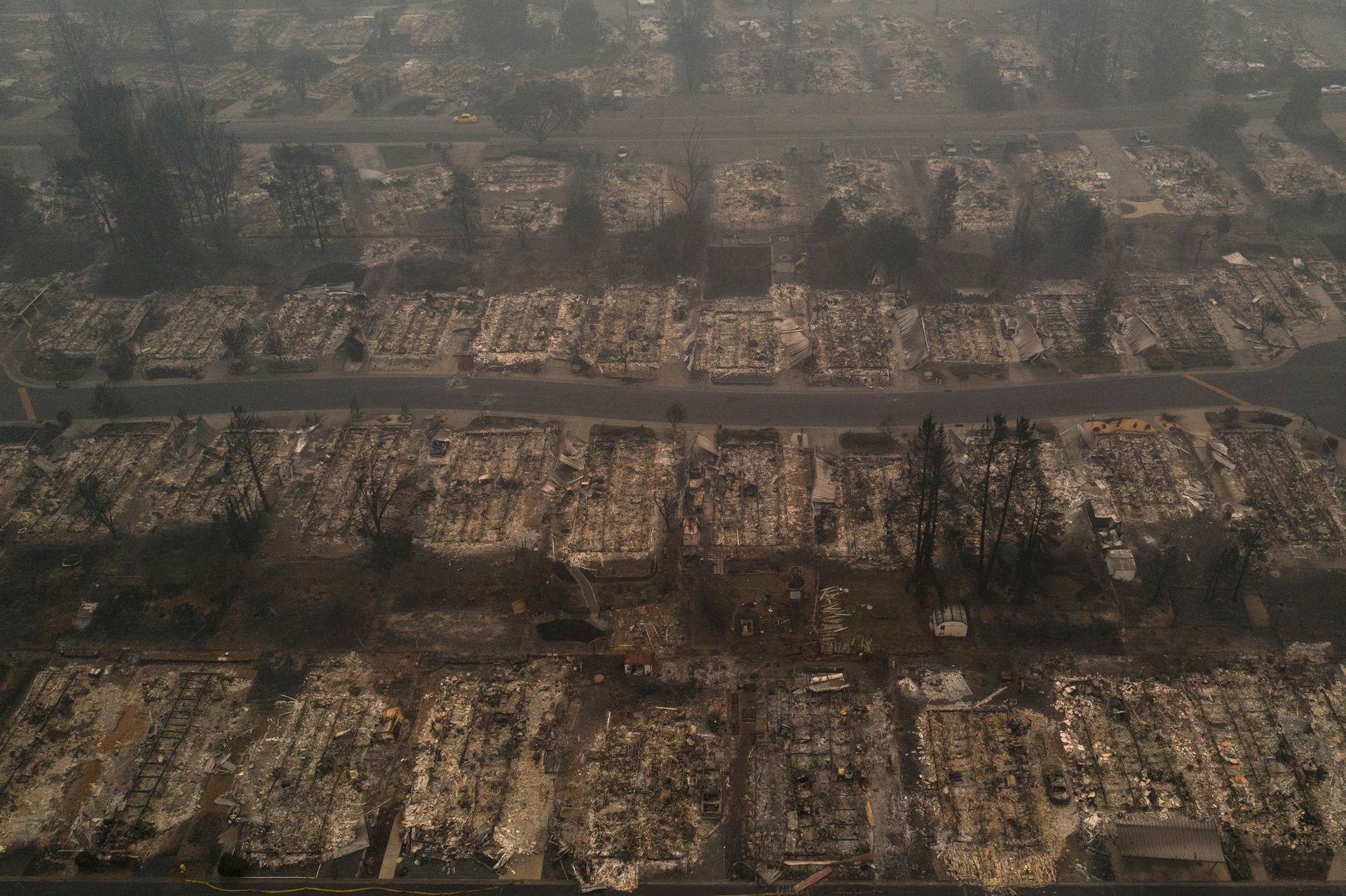 The gutted Medford Estates neighborhood in the aftermath of the Almeda fire in Medford, Oregon