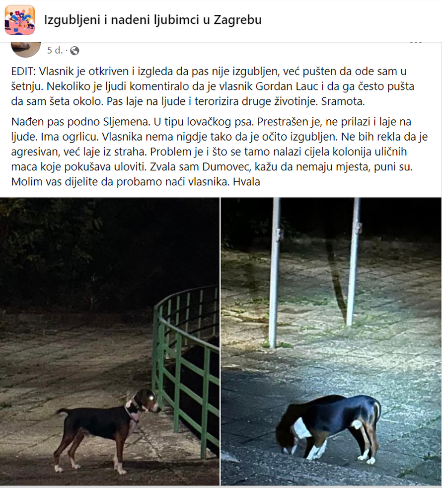 Žena zvala policiju zbog psa koji često lunja sam, vlasnik Gordan Lauc vrijeđao njenog supruga