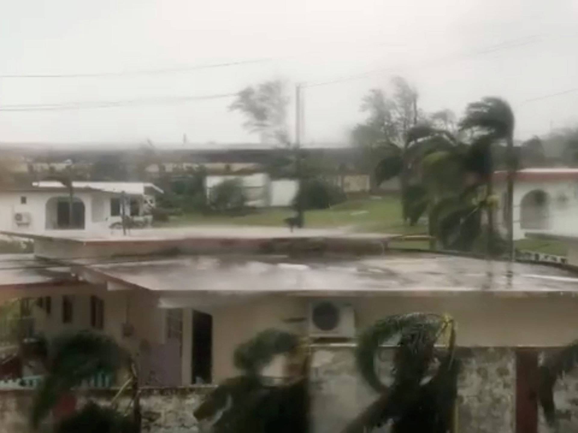 Trees sway during a storm as Super Typhoon Yutu descends upon Saipan, Northern Mariana Islands