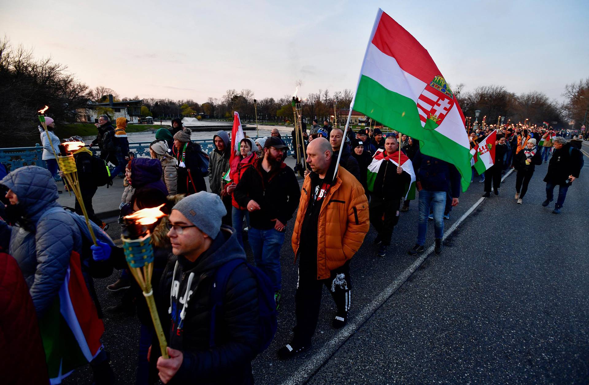 People demonstrate against Hungarian political parties and political system near Heroes' Square in Budapest