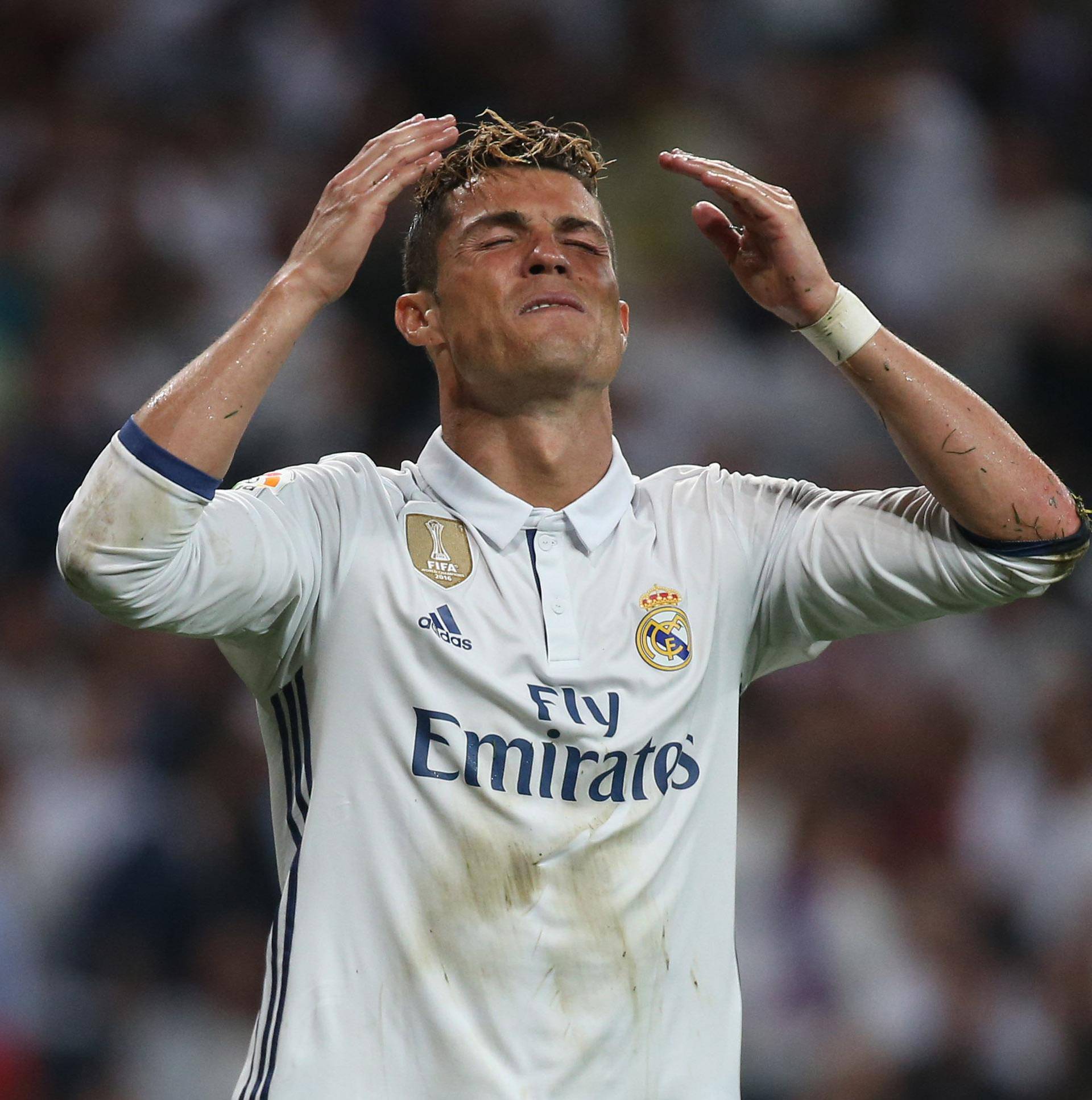 Real Madrid's Cristiano Ronaldo looks dejected after missing a chance to score