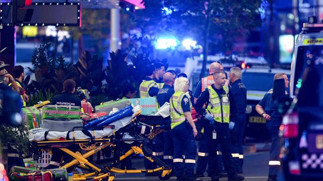 Police and emergency services are seen at Bondi Junction in Sydney