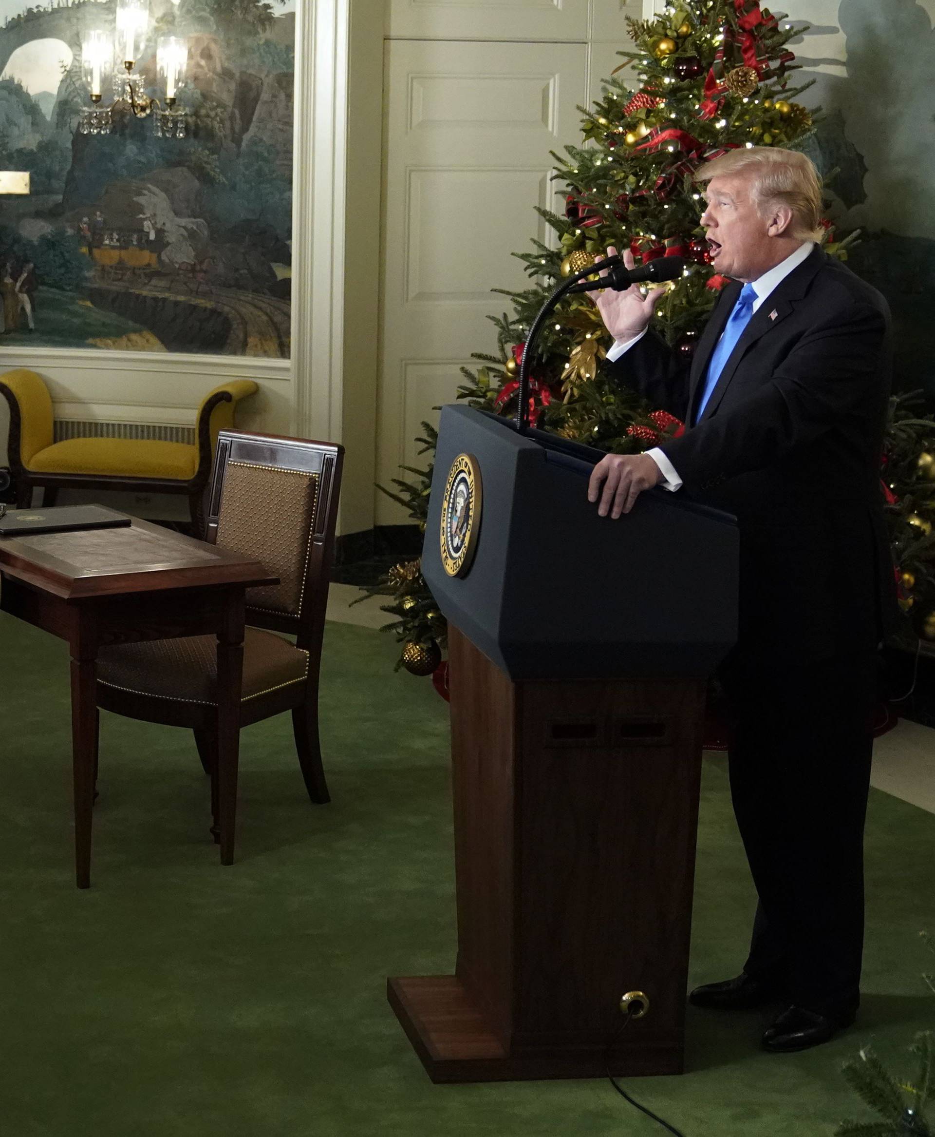 U.S. President Trump gives a statement on Jerusalem in the Diplomatic Room of the White House in Washington
