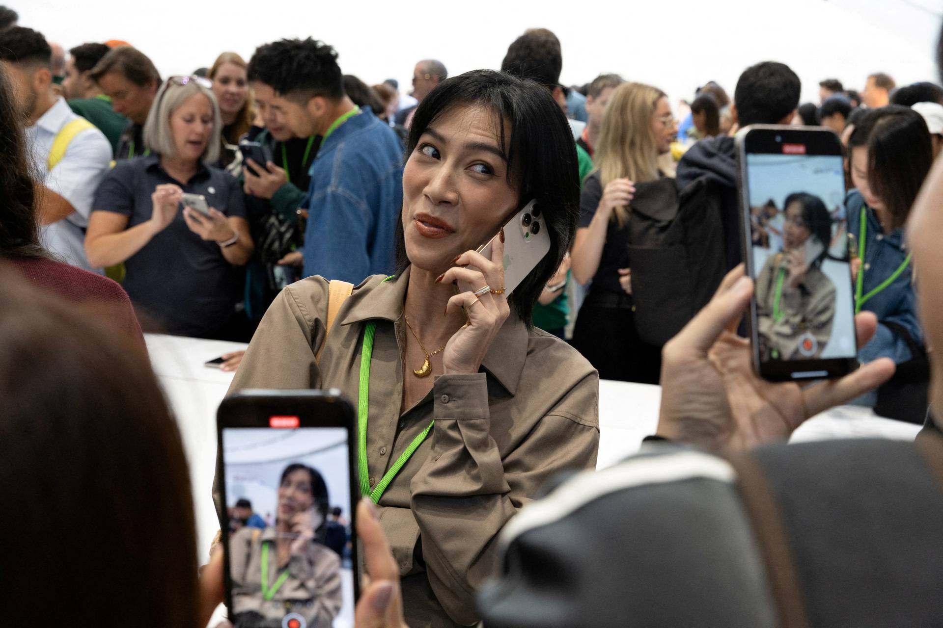 Apple holds an event at the Steve Jobs Theater on its campus in Cupertino