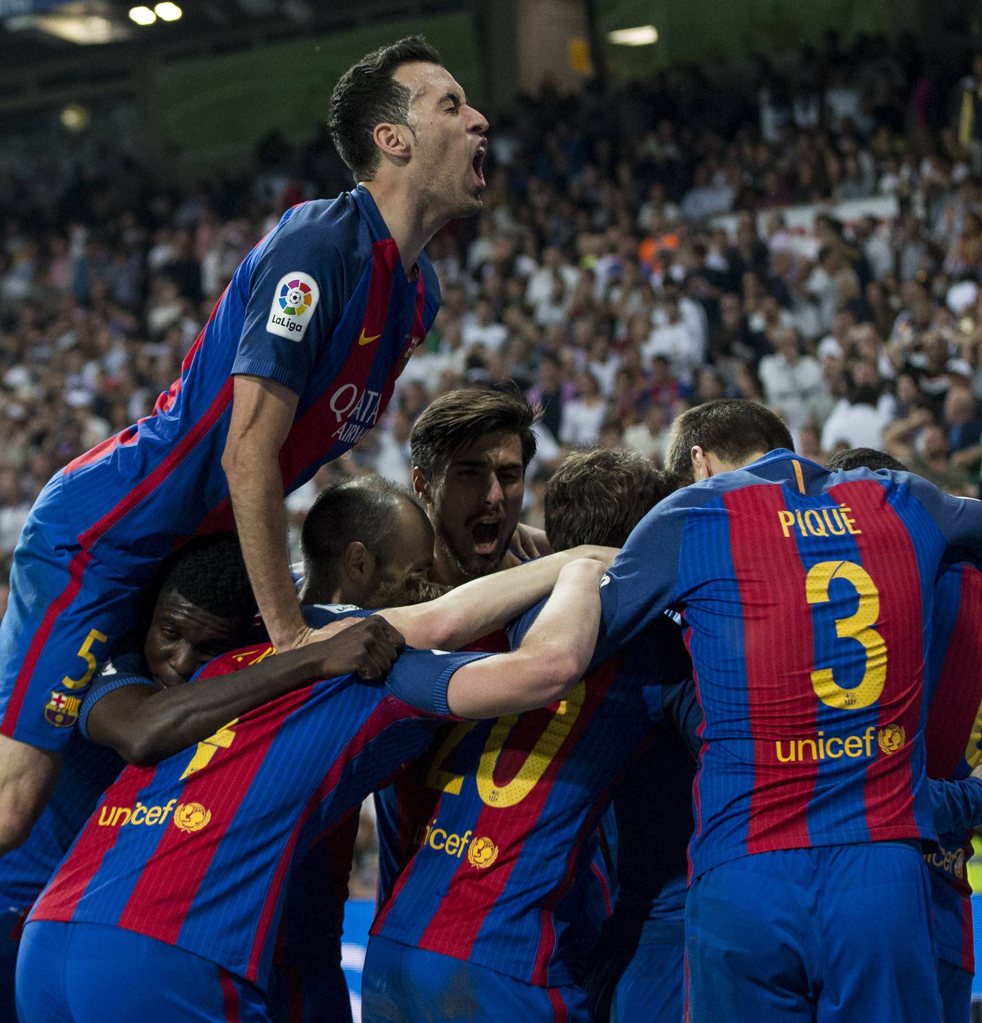 La Liga between Real Madrid and Futbol Club Barcelona at Santiago Bernabeu Stadium in Madrid