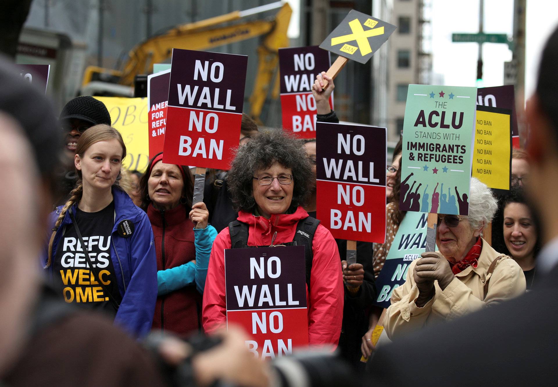 FILE PHOTO: People protest U.S. President Donald Trump's travel ban outside of the U.S. Court of Appeals in Seattle