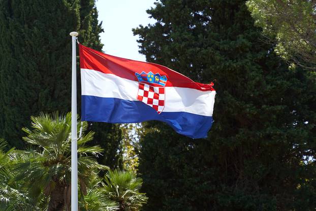Waving,Croatian,Flag,On,Summer,Trees,Background