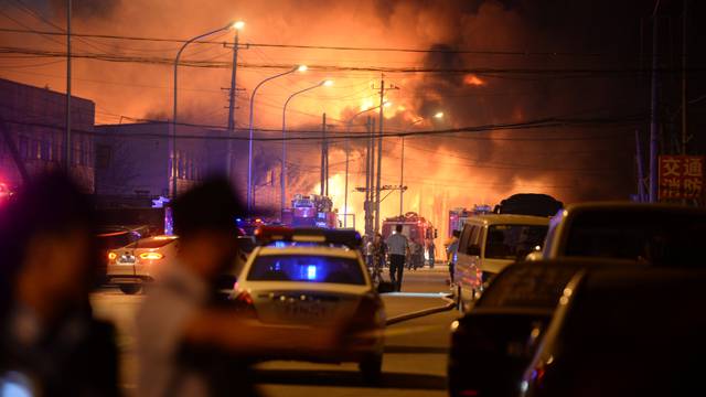 A building of a market is seen on fire in Beijing