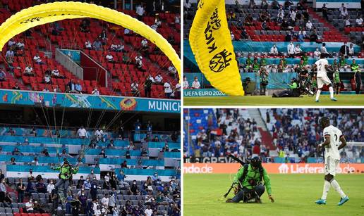 Umalo tragedija na Allianz Areni! Paraglajder se zapetljao u kameru i zaletio prema tribini