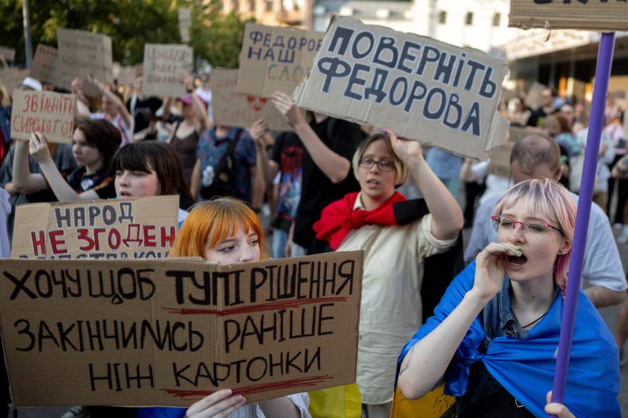 Protest against Ukrainian President Zelenskiy's decision to replace Fedorov as defence minister, in Kyiv