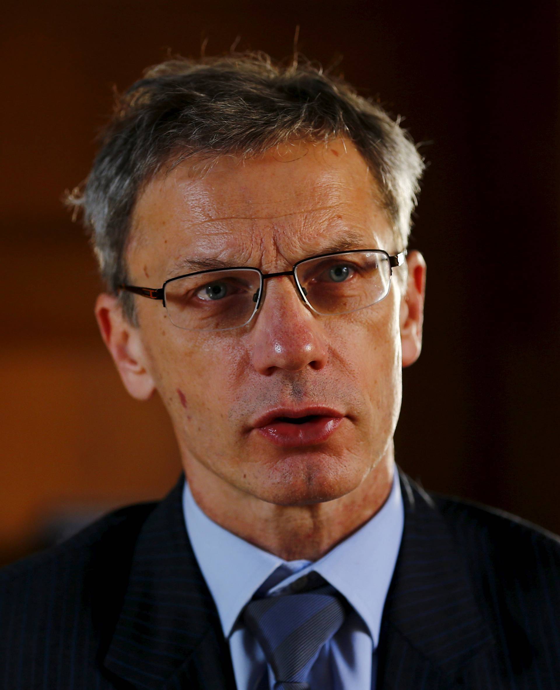 FILE PHOTO: Croatia's central bank governor Boris Vujcic speaks during an interview with Reuters in Zagreb