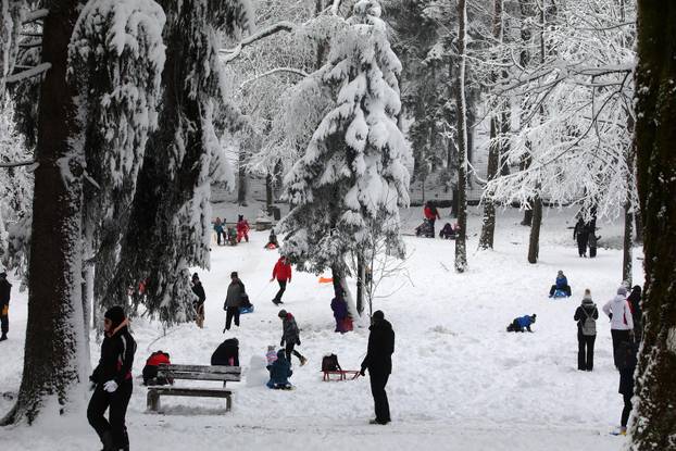 Delnice: Mnogobrojni izletnici uživaju u snijegu u Gorskom kotaru.