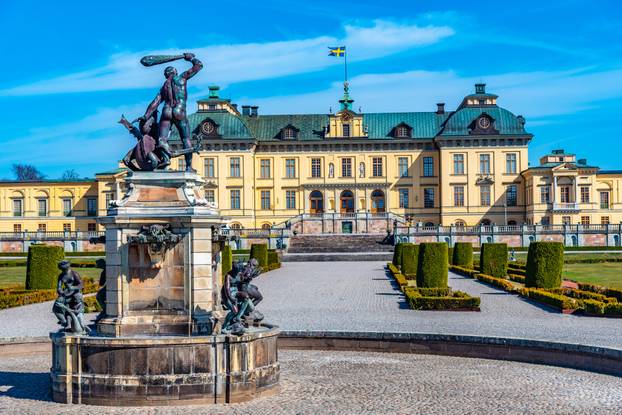 Drottningholm Palace viewed from the royal gardens in Sweden