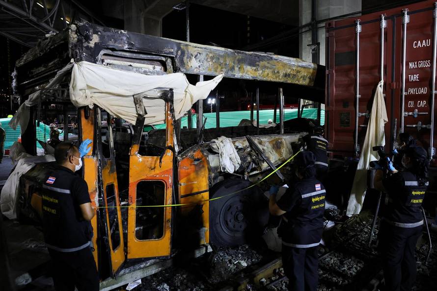 The scene of a multi-vehicle collision, in Bangkok