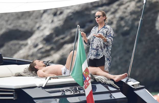*EXCLUSIVE* Real Madrid's Croatian Footballer Luka Modric and his wife Vanja Bosnic were spotted out on their holidays on their boat in Portofino, Italy.